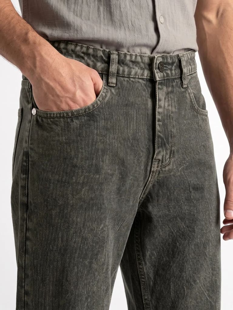 Men's Light Grey Relaxed Fit Washed Denim Jeans Non-Stretchable — photo 5