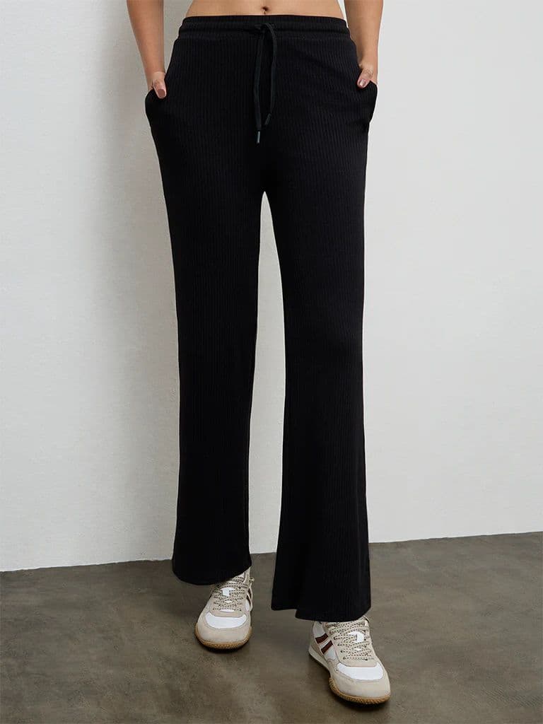 Nuoflexx Black Ribbed-Textured High-Rise Pants — photo 2