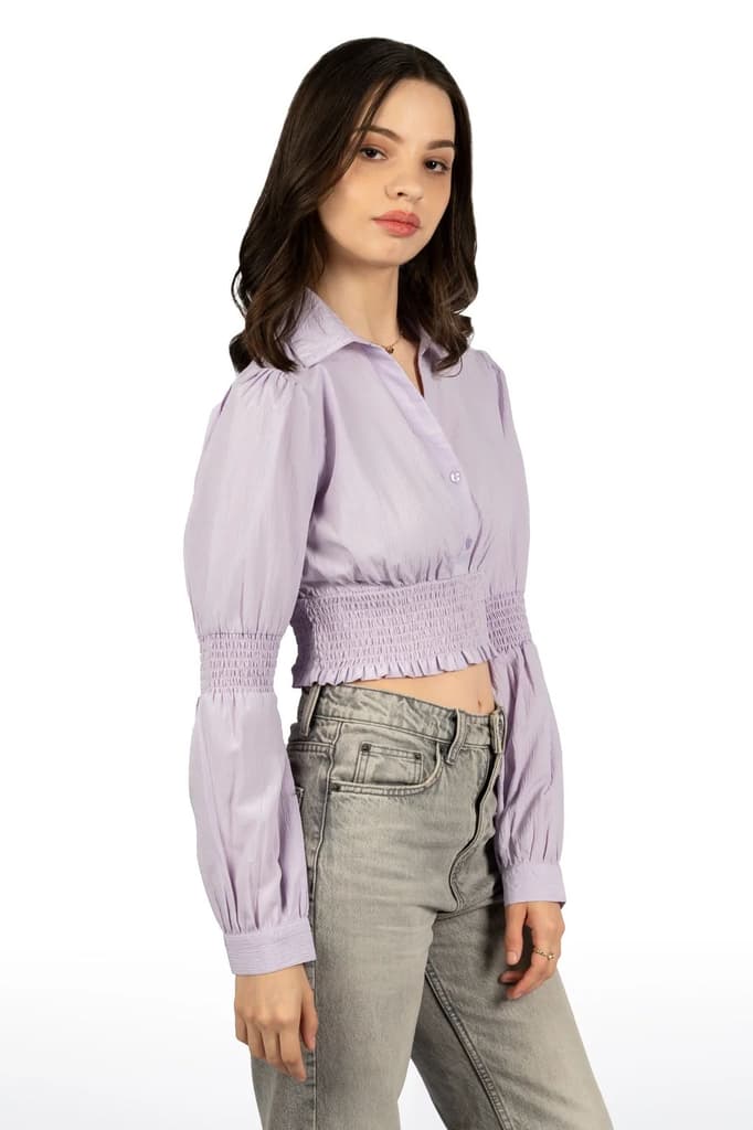 Lavender Solid Collared Crop Top — photo 4