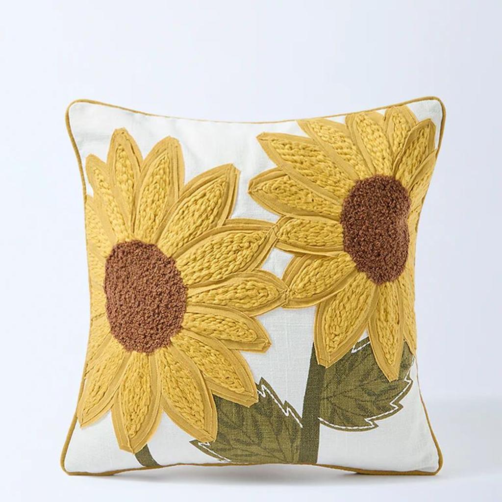 Westside Home Yellow Sunflower Embroidered Cushion Cover