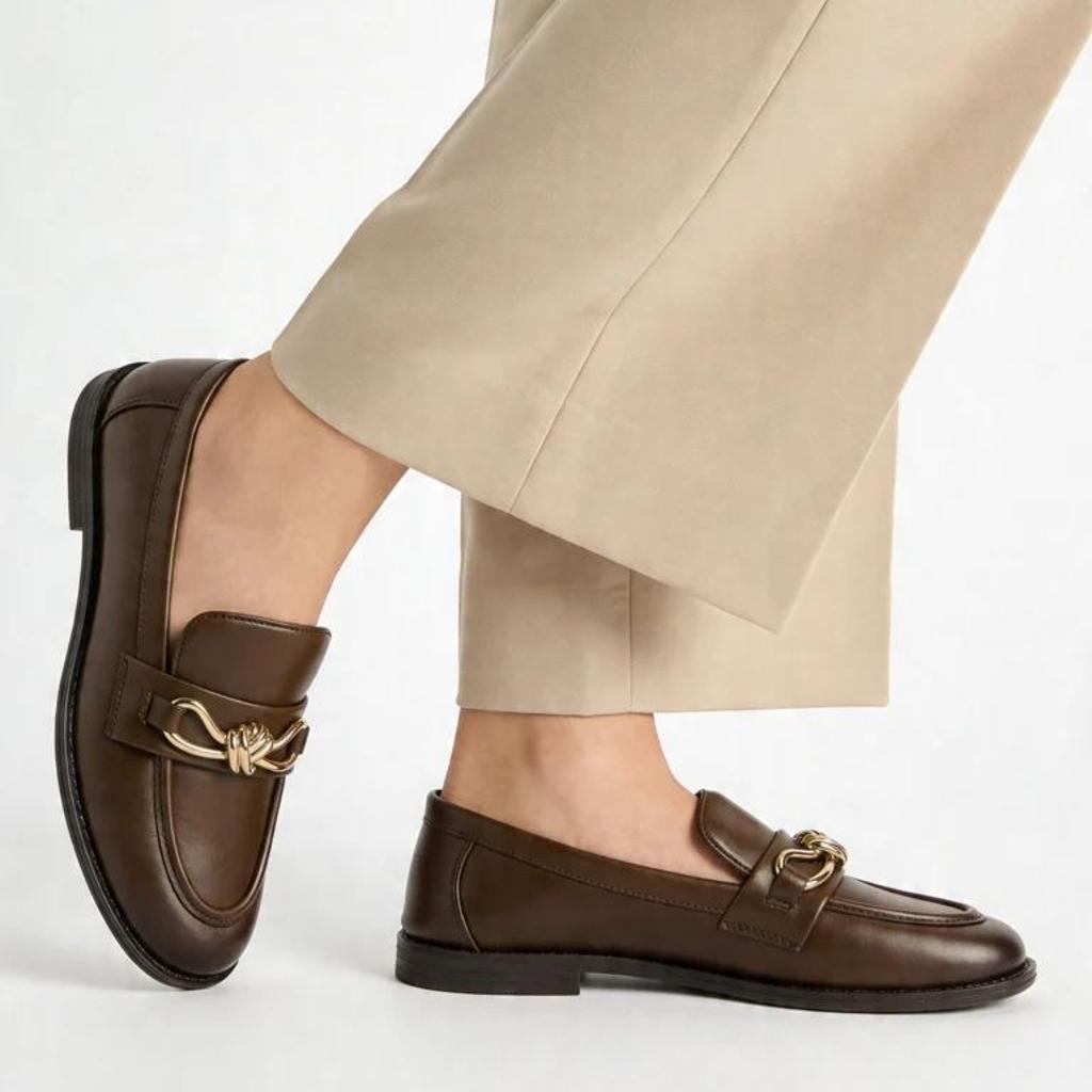 LUNA BLU Brown Metal-Detail Loafers