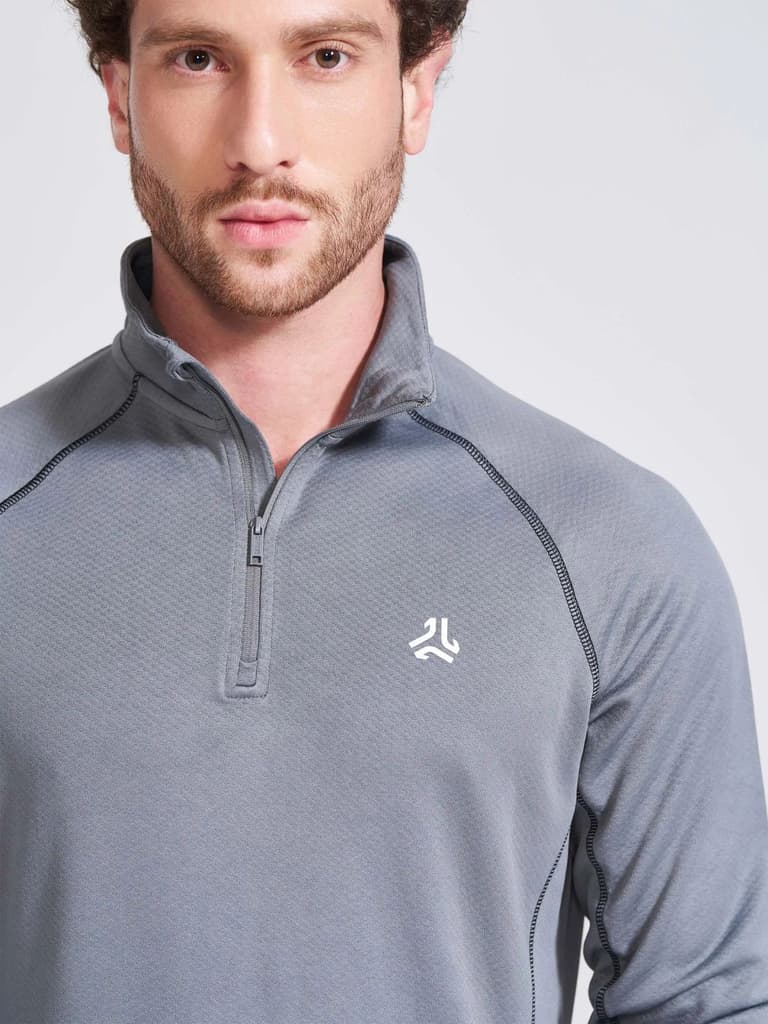 Men's Grey Solid Stand Collar Jacket — photo 2