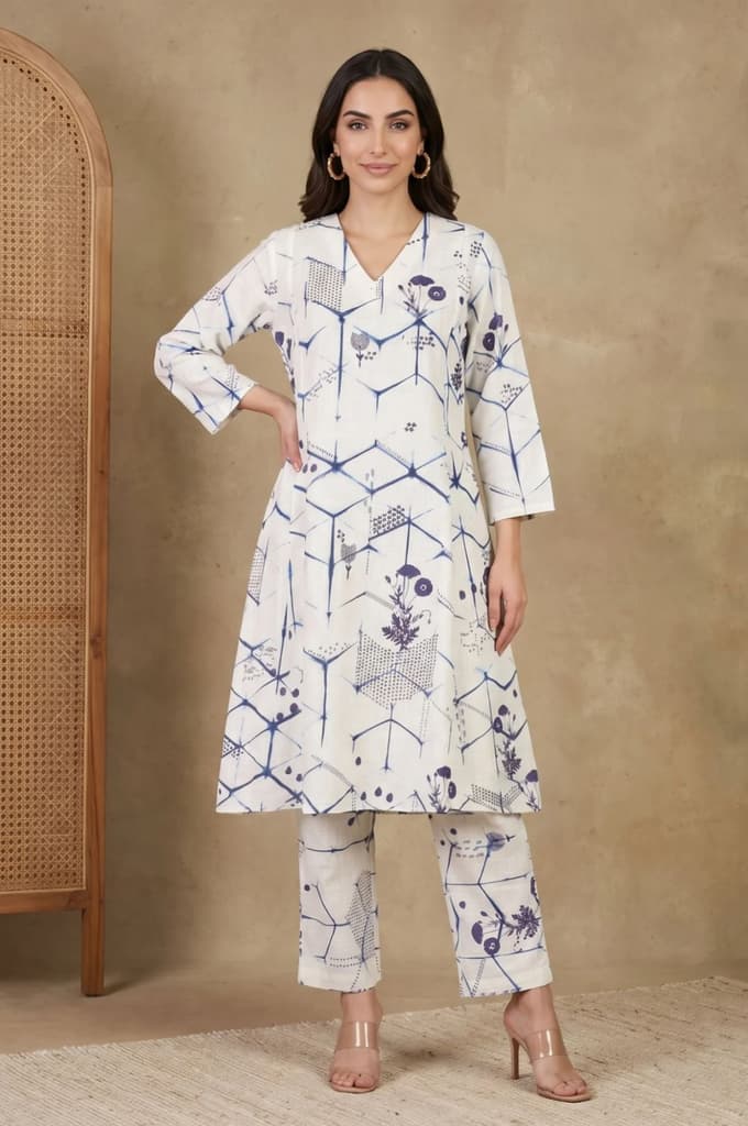 Off White Geometric Printed Pure Cotton Straight Fit Pants — photo 5