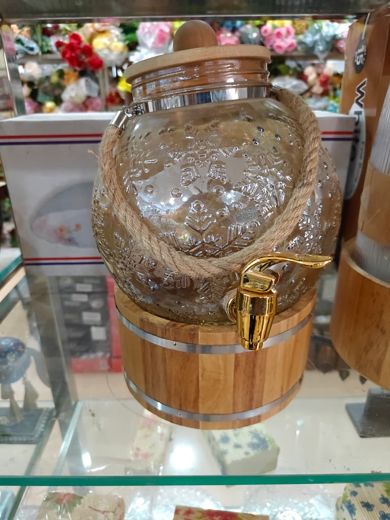 Glass Jar with Wooden Lid | Kitchen Storage | Clear | Gold