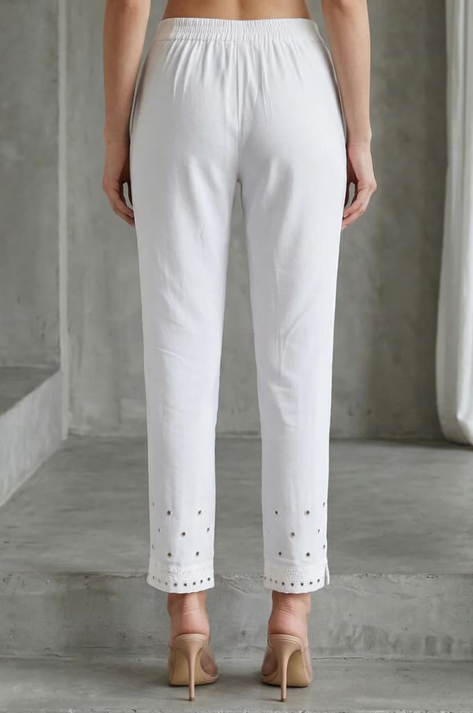 White Schiffily Embroidered Slim Fit Ankle Length Pants — photo 3