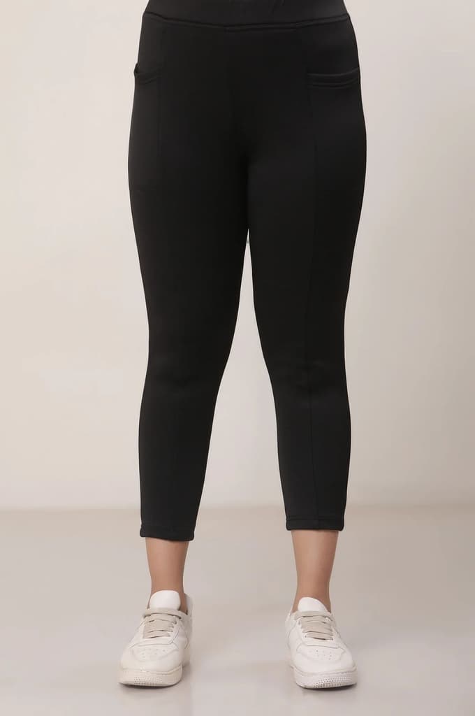 Black Solid Skinny Fit Calf Length Mid Rise Tights — photo 6