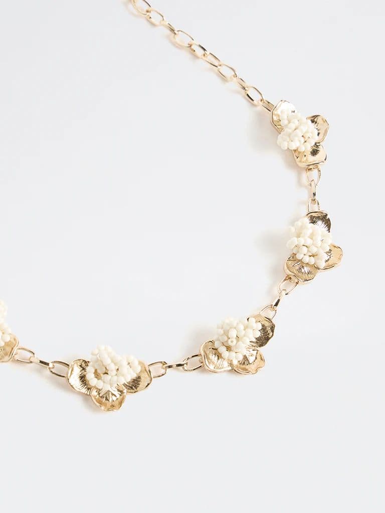 Westside Accessories Gold Floral Beaded Statement Necklace — photo 3