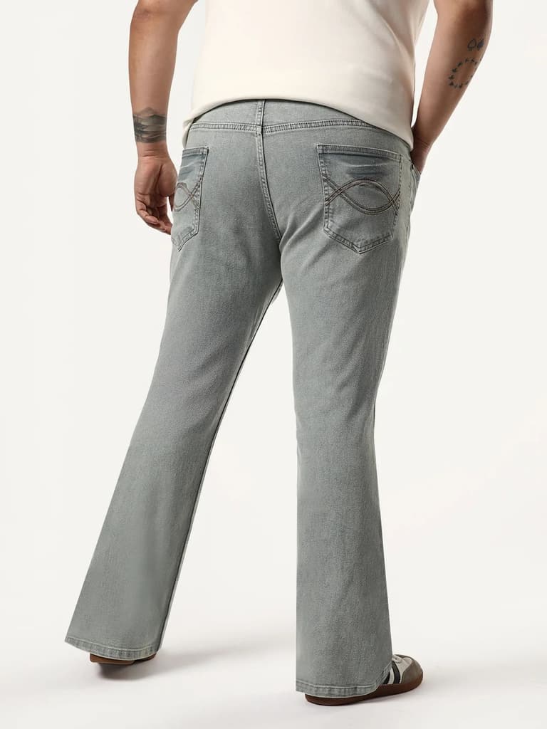 Plus Men's Ice Grey Bootcut Fit Mid Rise Acid Wash Jeans Stretchable — photo 3