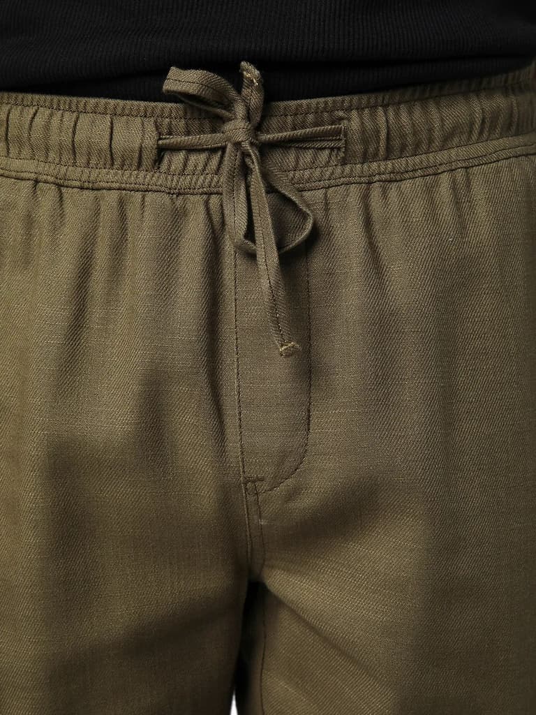 Men's Olive Straight Fit Linen Cargo Pants with 6 Pockets — photo 5