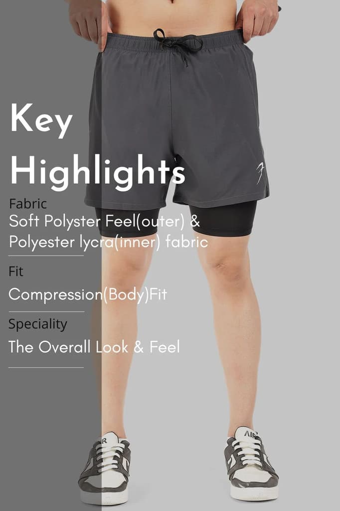 2 in 1 5" Compression Shorts Coal — photo 6