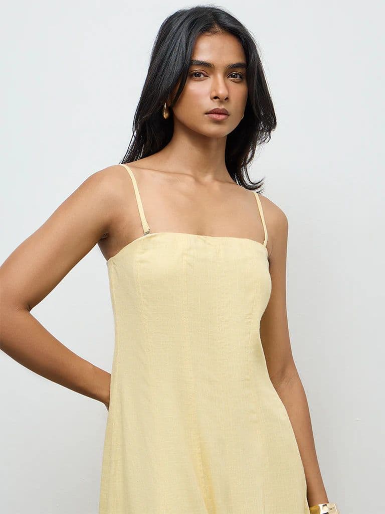 LOV Yellow Linen-Blend Balloon Dress — photo 3