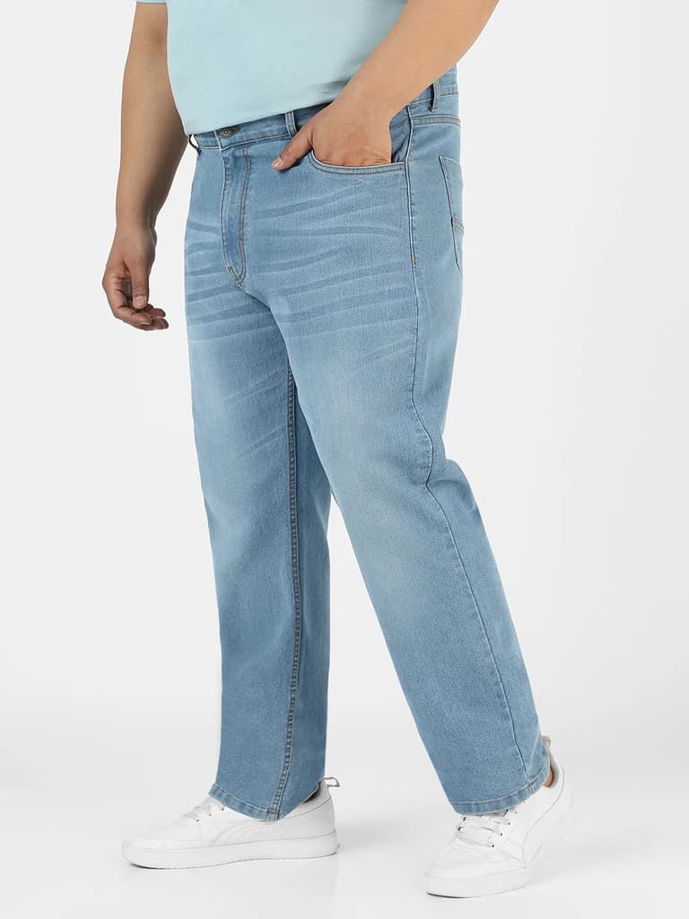 Plus Men's Light Blue Regular Fit Washed Jeans Stretchable — photo 2