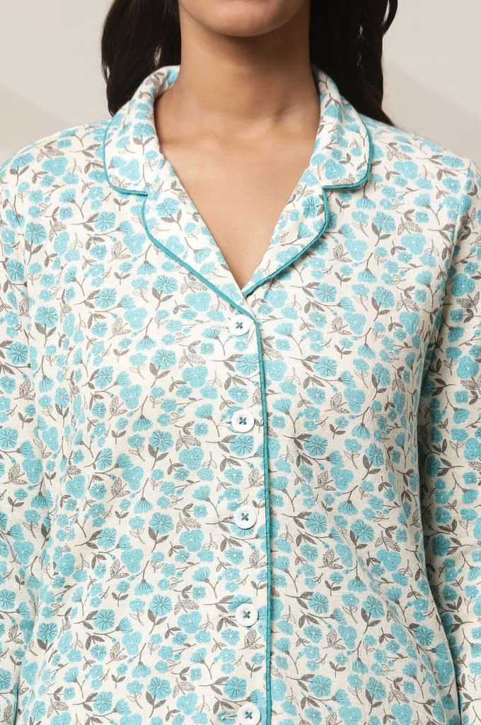 White and Blue Floral Printed Top and Palazzo lounge Wear Set — photo 6