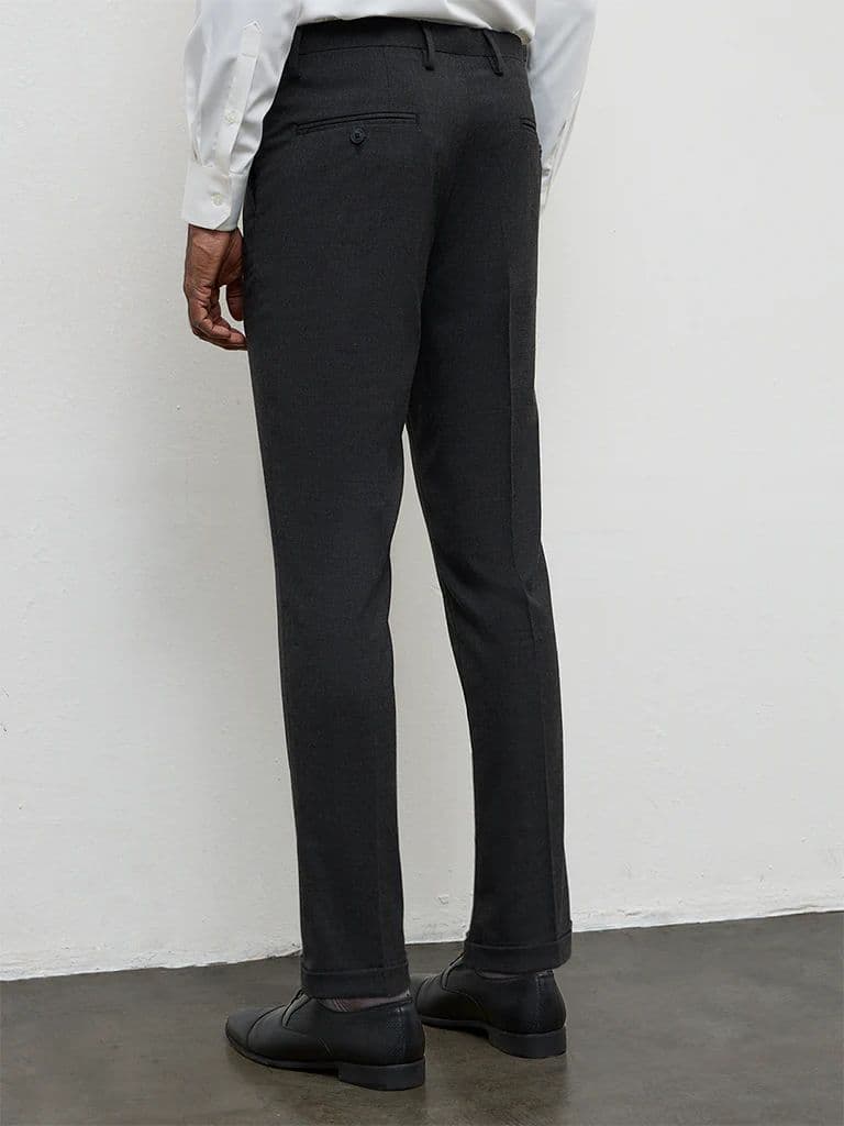 WES Formals Black Slim-Fit Mid-Rise Trousers — photo 4