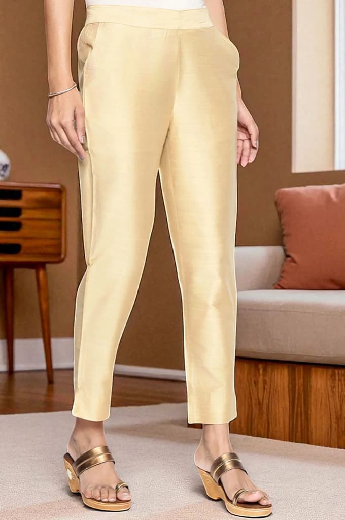 Gold Yarn Dyed Slim Fit Trousers — photo 3