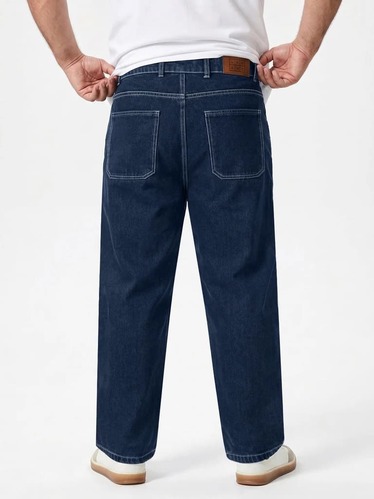 Plus Men's Blue Loose Baggy Fit Washed Denim Jeans Non-Stretchable — photo 3