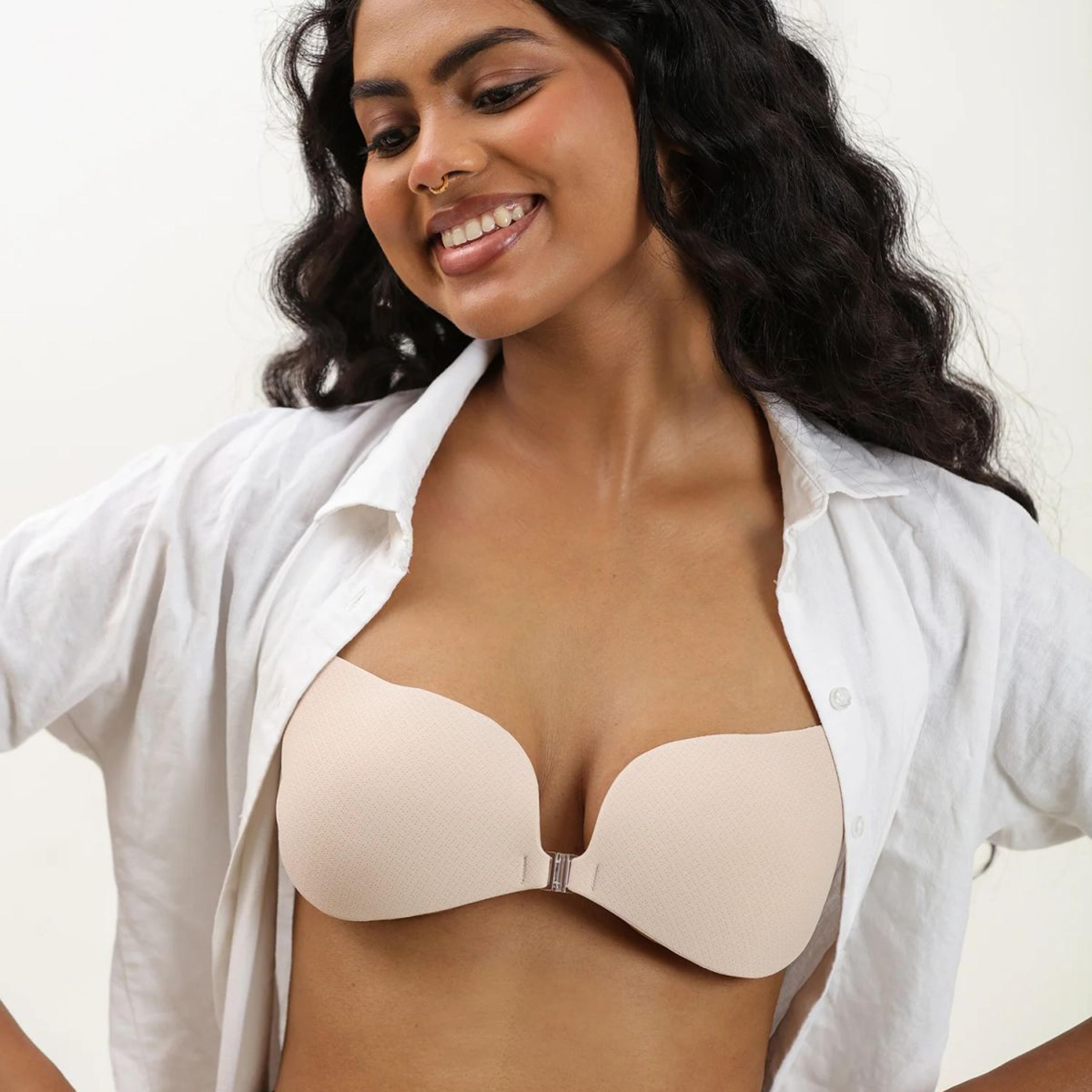 Adhesive Bra with Front Clip – Cotton, AirLock Glue, Extra Lift & Shape, Seamless Invisible Finish