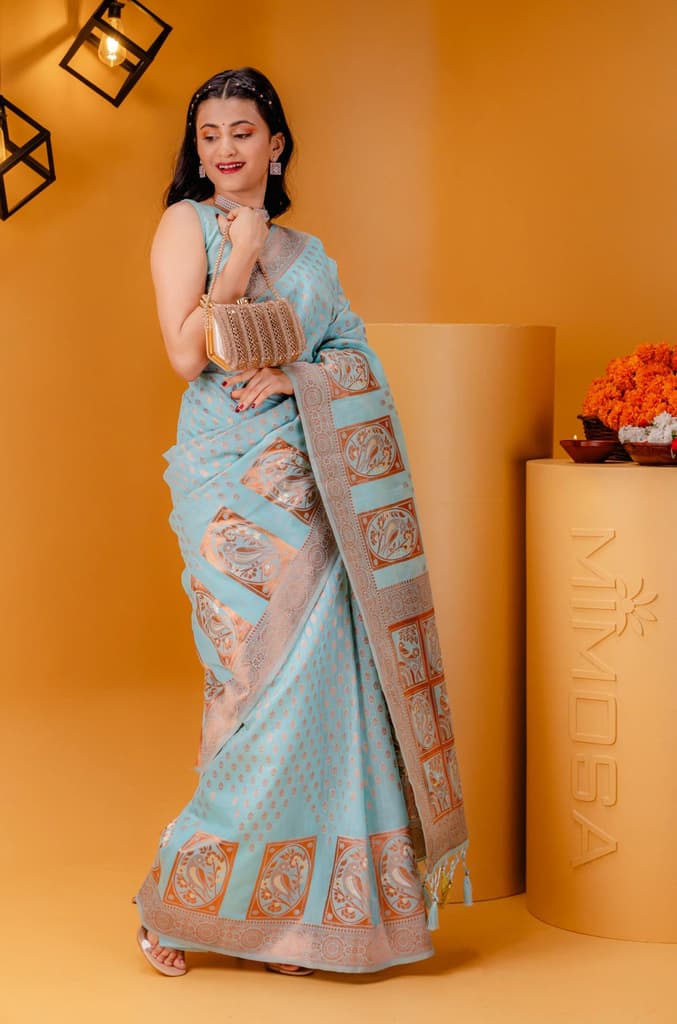 Mimosa Women's Woven Design Banarasi Style Art Silk Saree With Blouse Piece : SA00001807ANFREE — photo 5