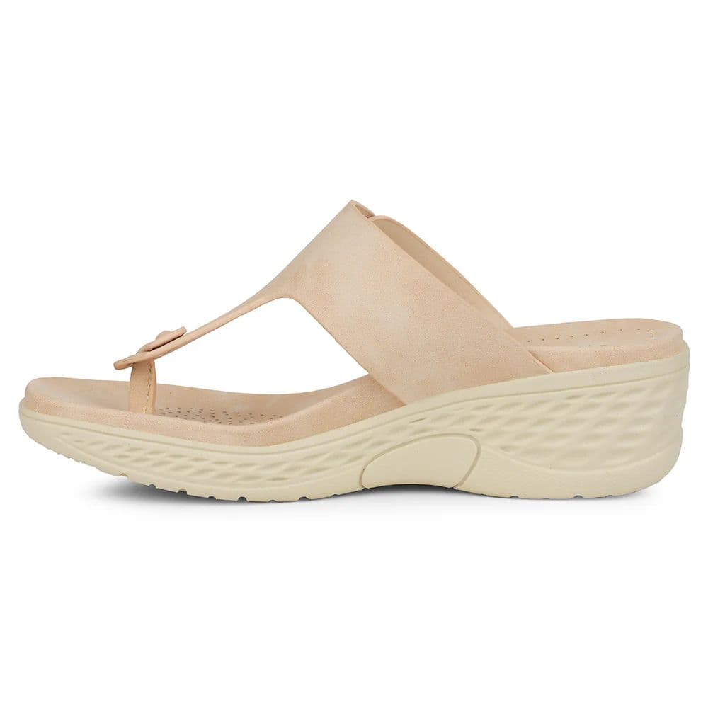 Healers Beige Wedge Heel Sandal For Women ZQ-FD-51 By Liberty — photo 3