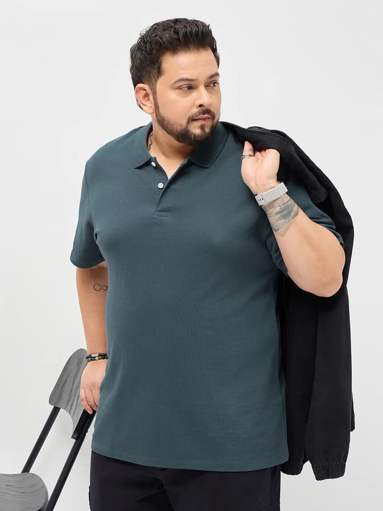 Plus Men's Dark Grey Solid Regular Fit Half Sleeve Cotton Polo T-Shirt — photo 2