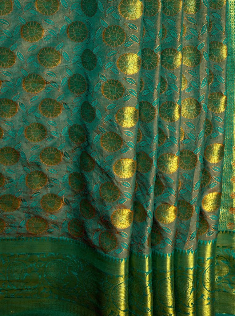 MIMOSA Women's Woven Design Kanjivaram Style Art Silk Saree with Blouse Piece - Rama ( SA00003146RMFREE ) — photo 6