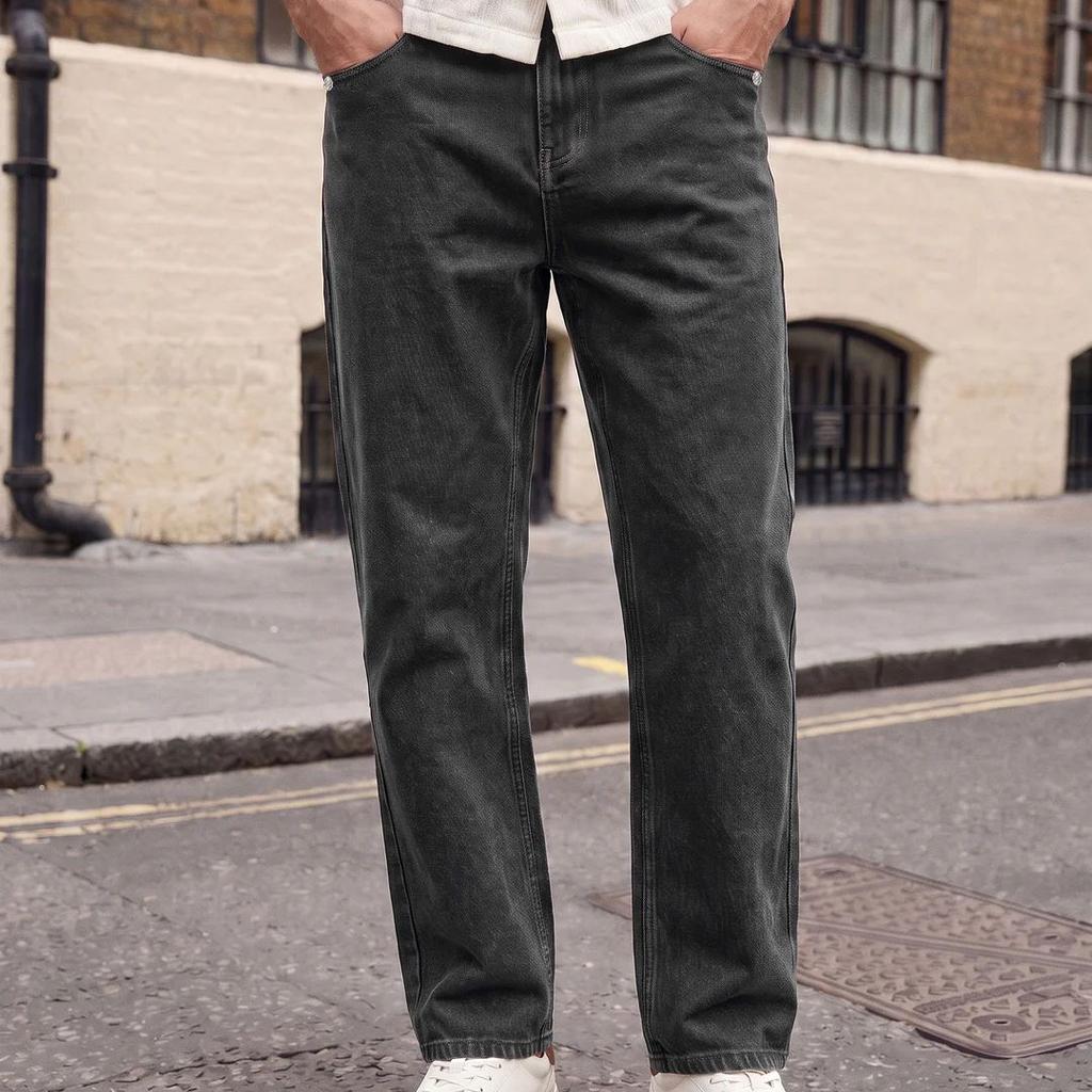 Men's Black Relaxed Fit Washed Denim Jeans Non-Stretchable