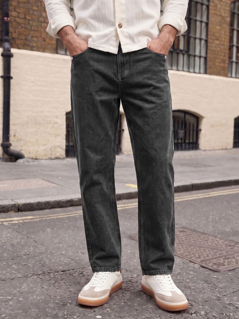 Men's Black Relaxed Fit Washed Denim Jeans Non-Stretchable — 28 / Black