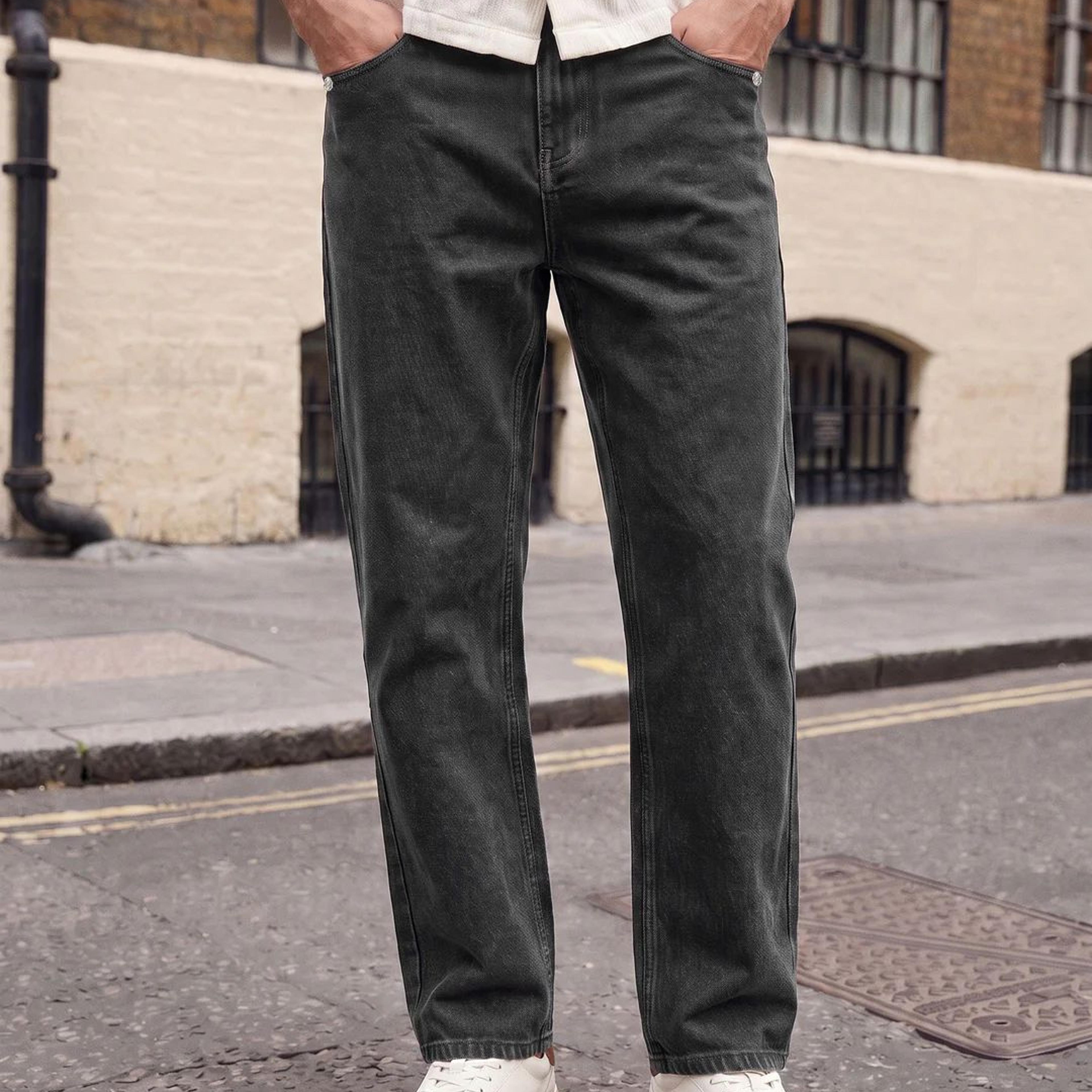 Men's Black Relaxed Fit Washed Denim Jeans Non-Stretchable