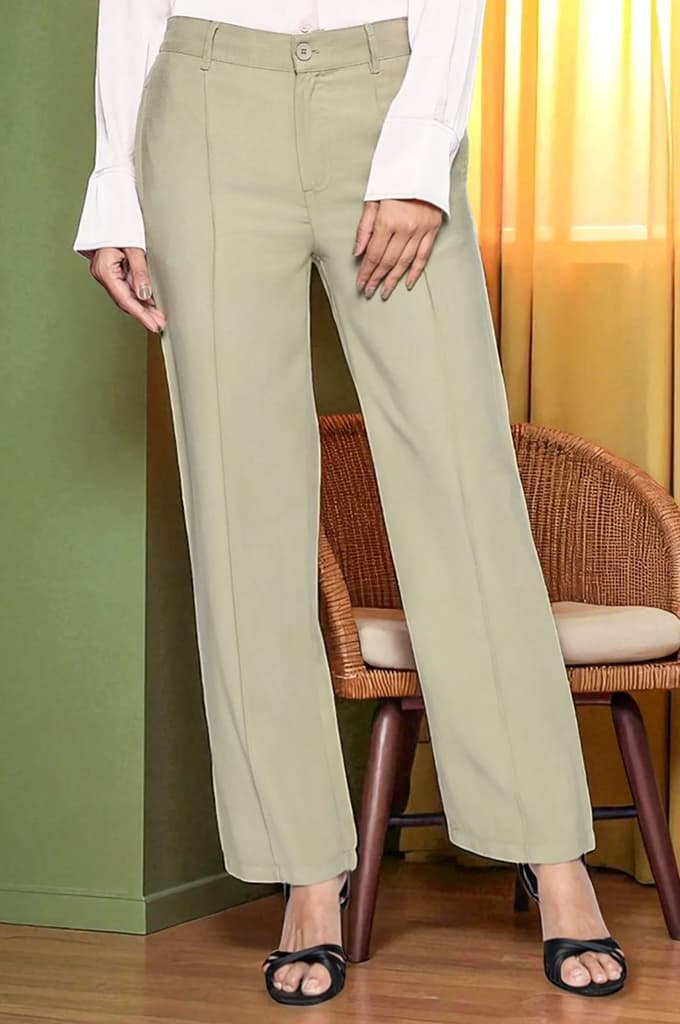 Eleven Women's Olive Green Solid Work Wear Pants in Mid-rise — photo 2