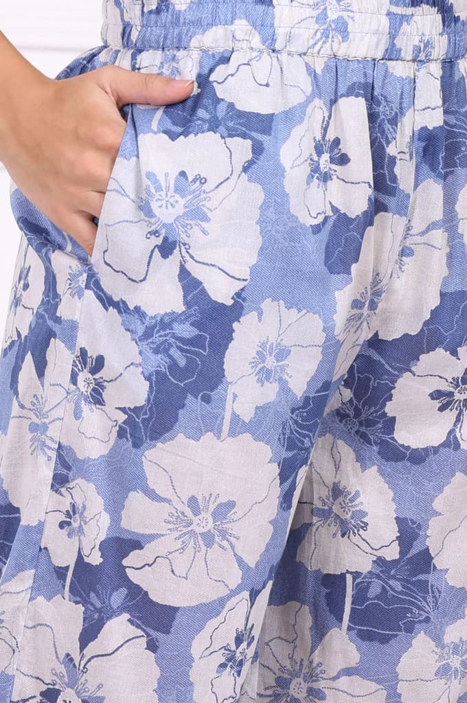 Blue Floral Printed Pure Cotton Straight Kurta and Flared Pants Co-ord Set — photo 8