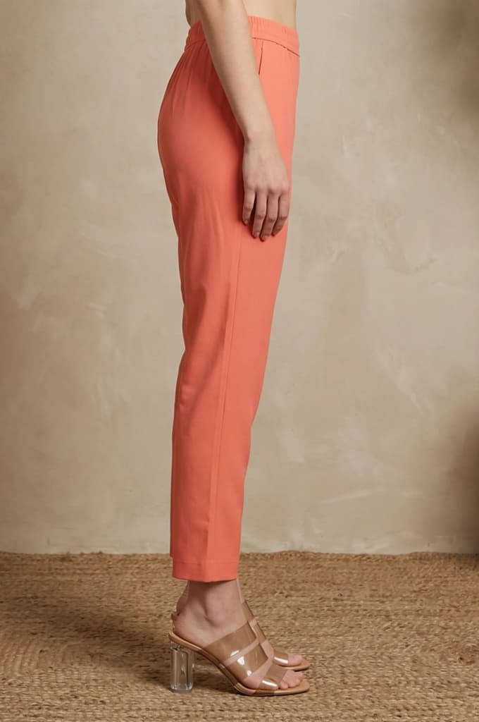 Peach Solid Pure Cotton Ankle Length Straight Pants — photo 6