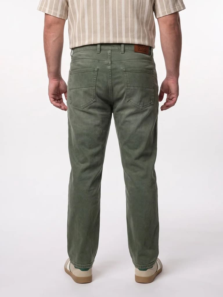 Plus Men's Olive Relaxed Fit Washed Denim Jeans Non-Stretchable — photo 3