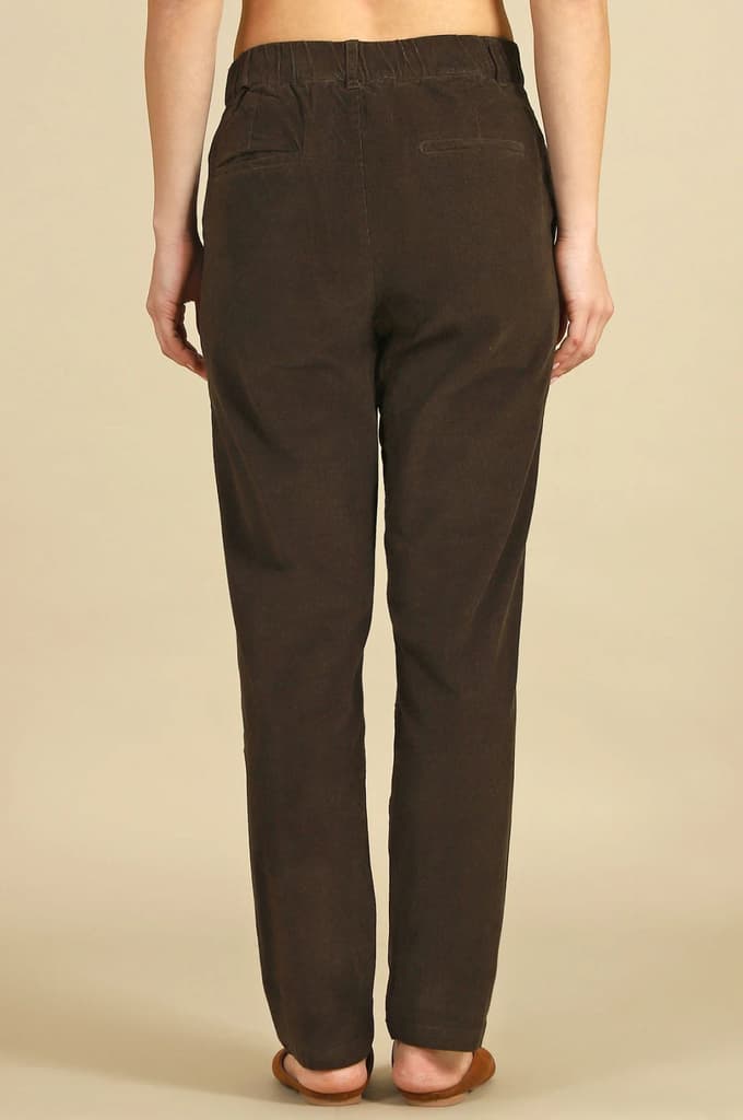 Dark Brown Solid Straight-fit Cotton Pants with YKK Zipper — photo 5
