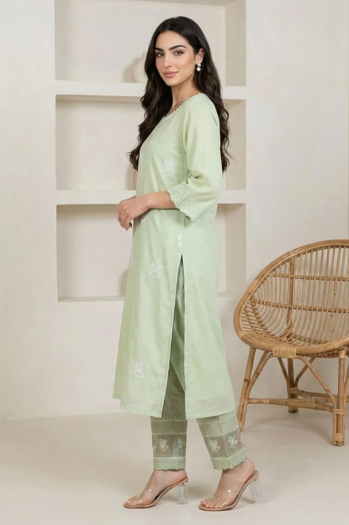 Sea Green Thread Embroidered Straight Kurta — photo 4