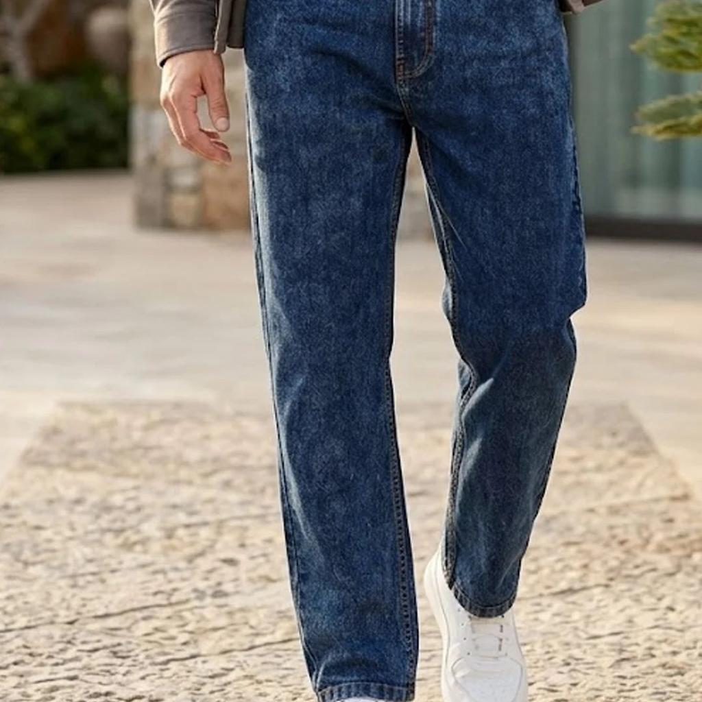 Plus Men's Dark Blue Regular Fit Washed Jeans Stretchable