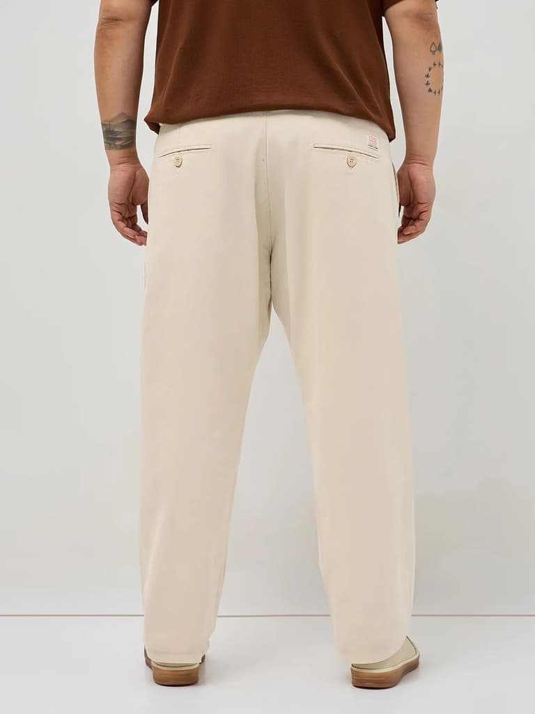 Plus Men's Cream Straight Fit Mid Rise Cotton Casual Chinos Trousers Stretch — photo 3