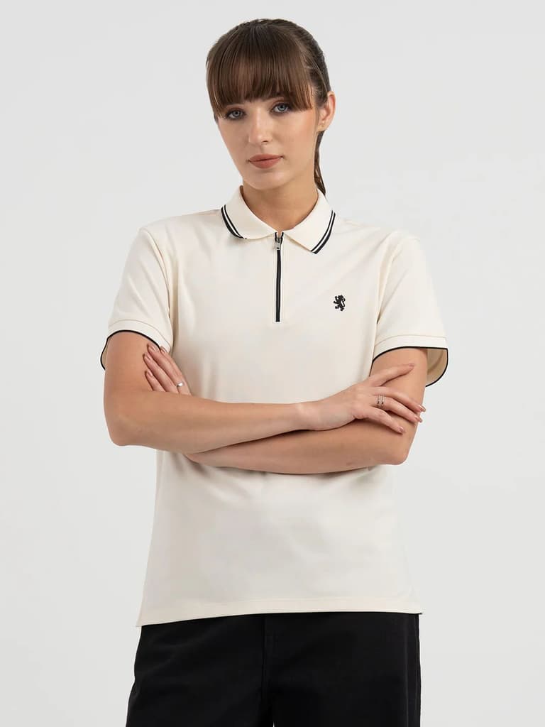 Polo T-Shirts for Women in Off White | Athleisure Polo T Shirt — photo 7