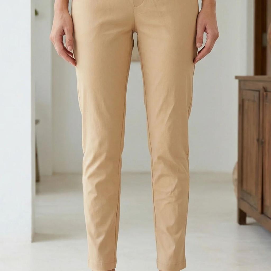 Light Gold Solid Cotton Blend Tapered Fit Ankle Length Trousers