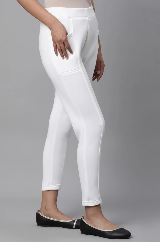 White Solid Skinny Fit Tights With Side Pockets — photo 4