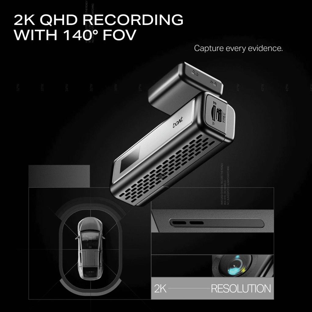 boAt HIVE Dashcam M1 | 2K QHD Dashcam with GPS, Voice Command & Wi-Fi