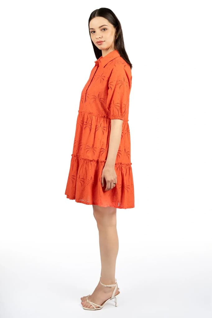 Red Cotton Schiffli Fit & Flare Dress — photo 5