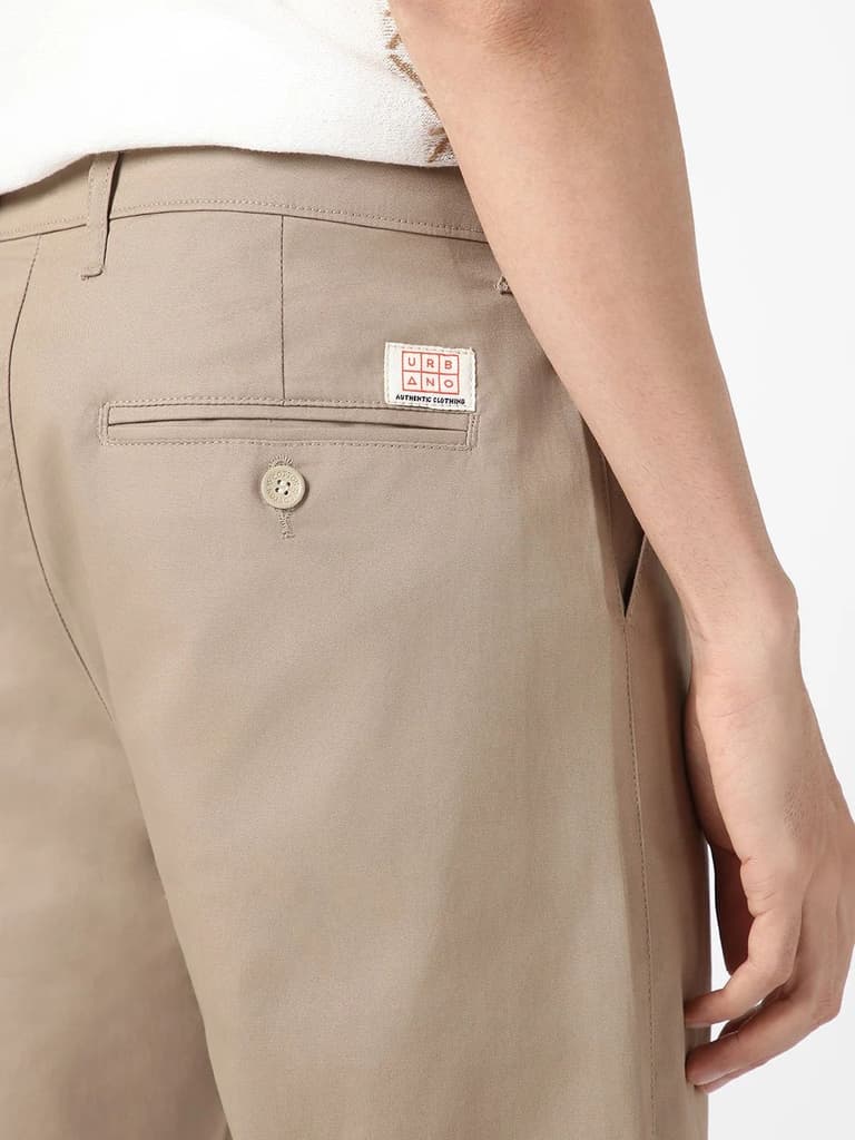 Men's Taupe Brown Cotton Regular Fit Casual Chinos Trousers Stretch — photo 5