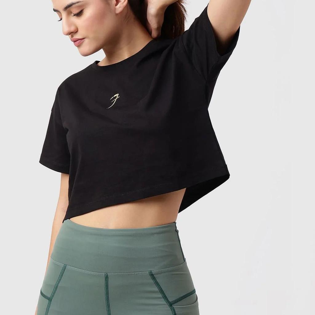 Brisk Cotton Crop Top Black
