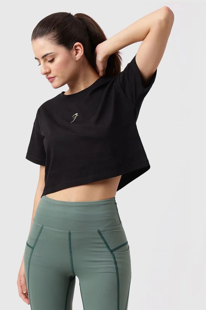 Brisk Cotton Crop Top Black — XS