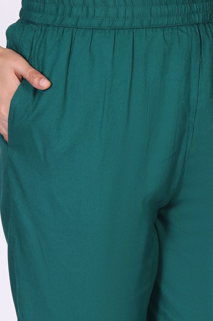 Teal Floral Printed Embellished A-Line Art Silk Kurta with Straight Pant Set — photo 9