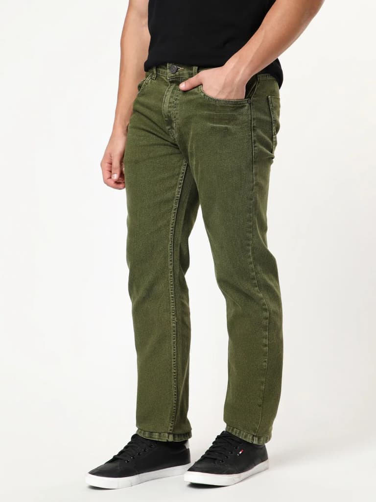 Men's Light Green Regular Fit Acid Washed Denim Jeans Stretchable — photo 2