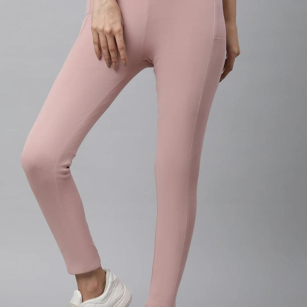 Pink Solid Skinny Fit Tights With Elasticated Waist