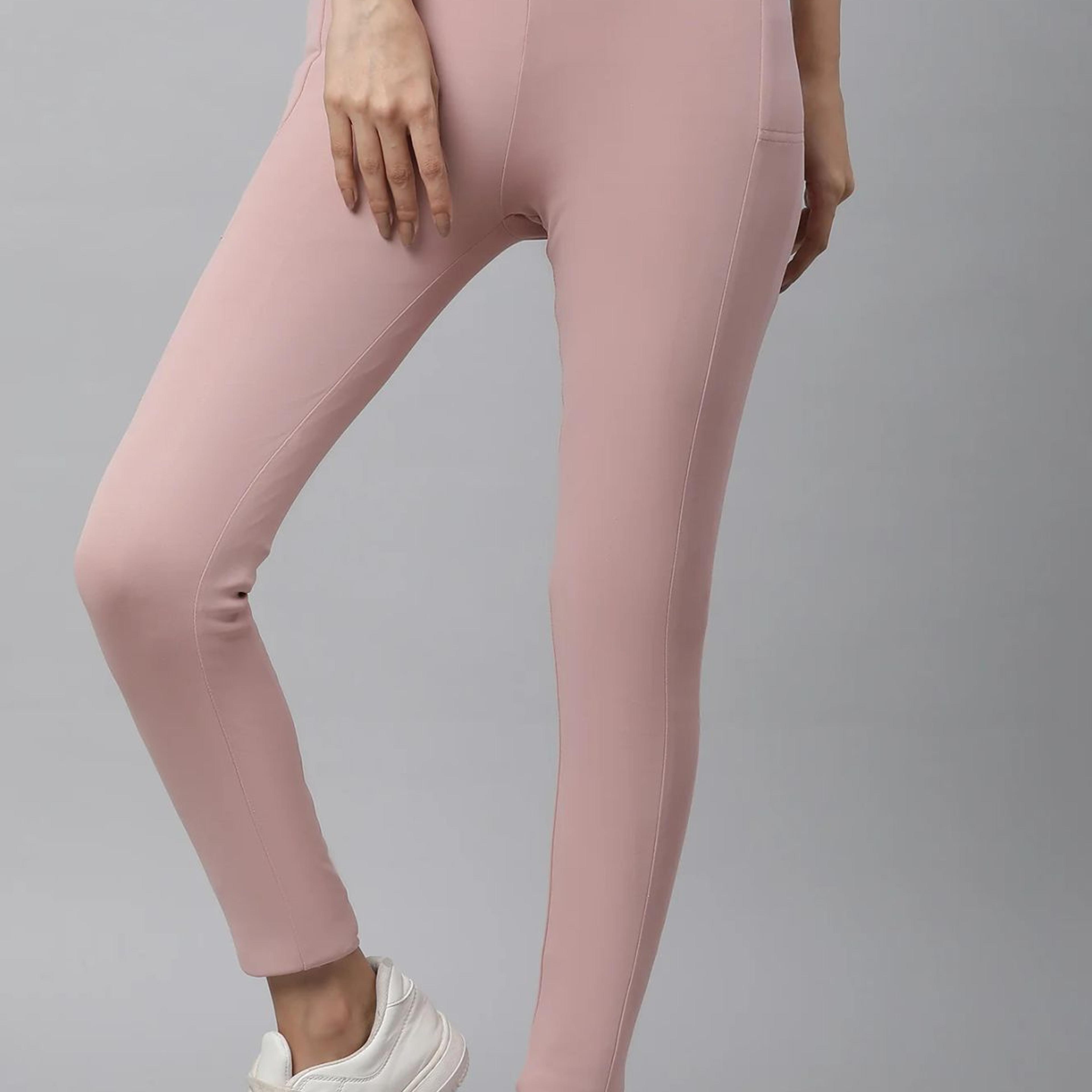 Pink Solid Skinny Fit Tights With Elasticated Waist