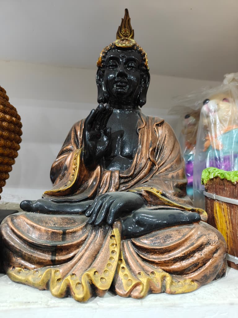 Black Buddha Statue | Decorative | Wood | Gold