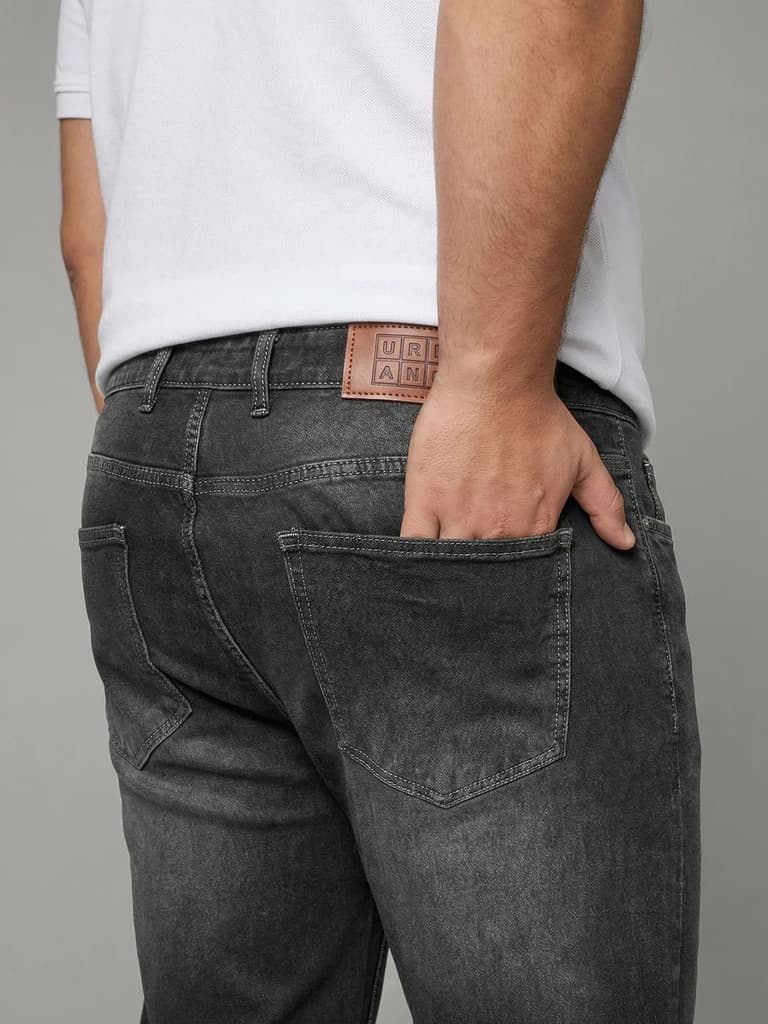 Plus Men's Grey Relaxed Fit Washed Denim Jeans Non-Stretchable — photo 5